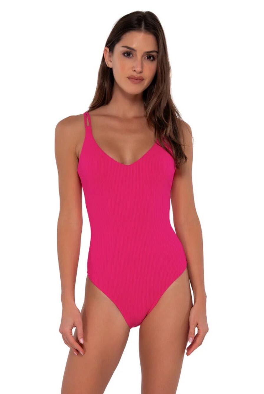 SUNSETS Women's Veronica One Piece Swimsuit Large Pink Begonia Sandbar Rib NWT
